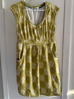 Boden Olive Yellow Printed Cap-Sleeve Mini Dress Size 6